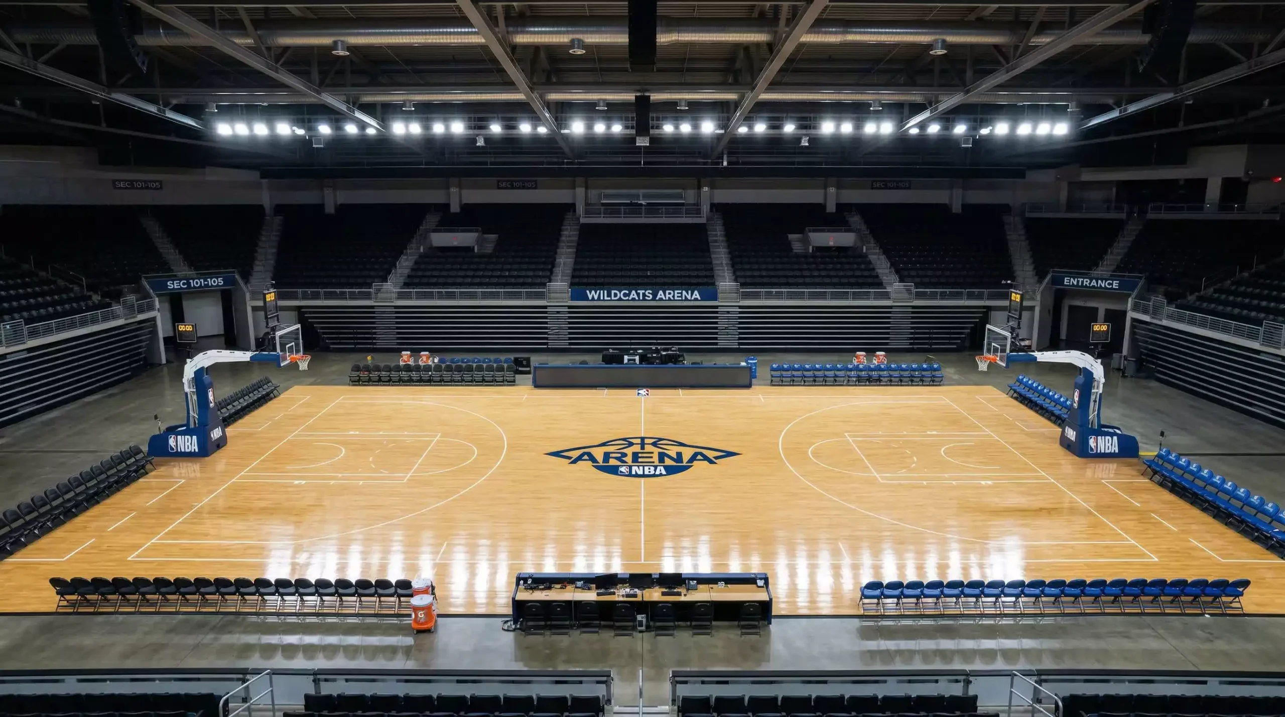 Vista aérea de una cancha de baloncesto de la Liga Endesa antes del inicio de la temporada