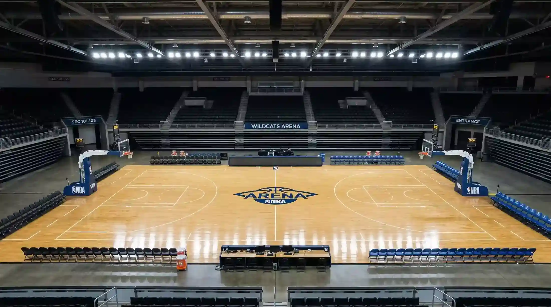 Vista aérea de una cancha de baloncesto de la Liga Endesa antes del inicio de la temporada